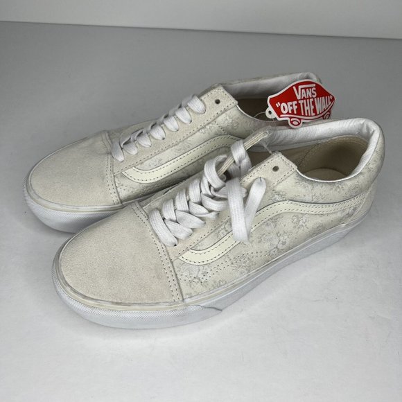 Vans Shoes - Vans Suede and Canvas Cream Floral Pattern Shoes Women's Size 8.5 Men's Size 7